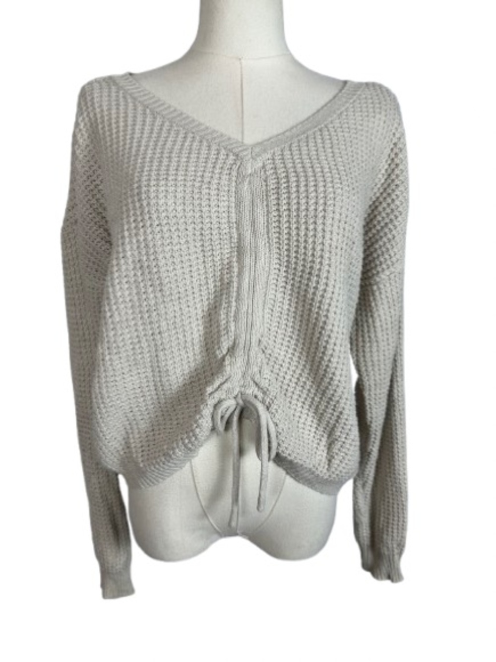 Sincerely Jules Cream V-Neck Drawstring Sweater Size M